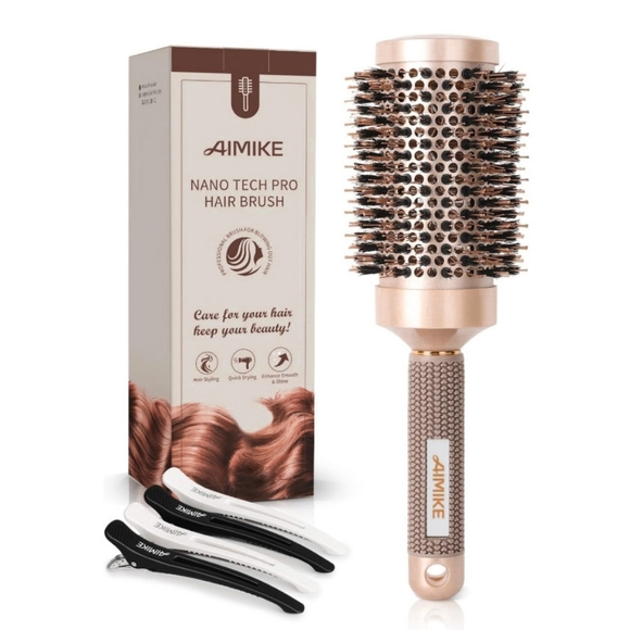 NIB RoseGold Round Barrel Nano Thermal & Ionic Boars Hair Brush & Hair Clips - Picture 1 of 5